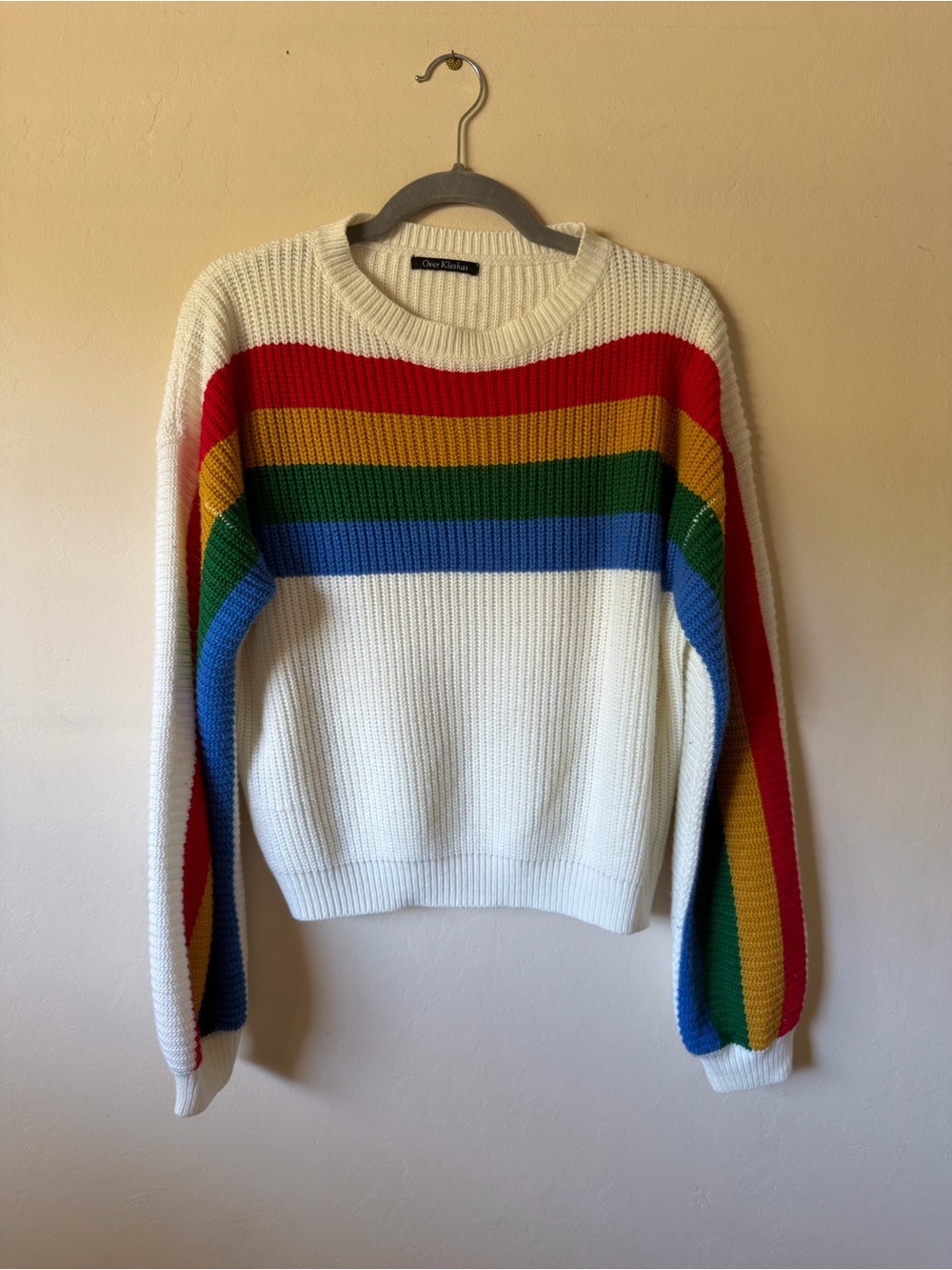 Oasis Cream Rainbow Stripe Crewneck Sweater